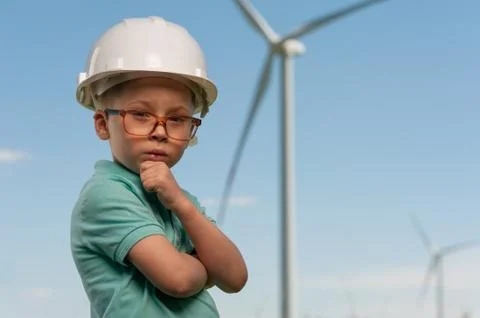 Concept of engineers and windmills Stock Photos