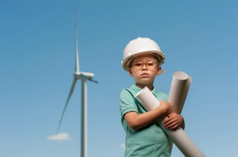 Concept of engineers and windmills Stock Photos