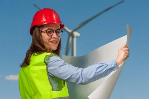 Concept of engineers and windmills Stock Photos