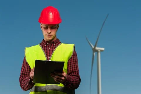 Concept of engineers and windmills Stock Photos