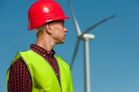 Concept of engineers and windmills Stock Photos