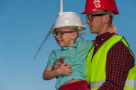 Concept of engineers and windmills Stock Photos