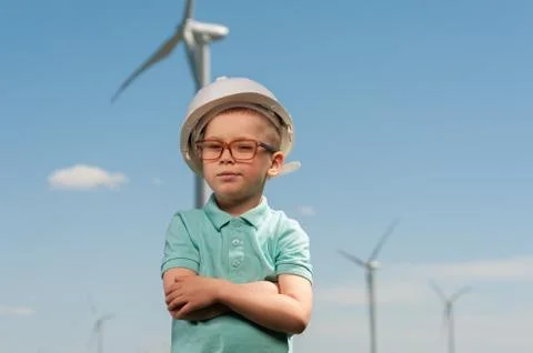 Concept of engineers and windmills Stock Photos
