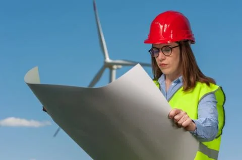 Concept of engineers and windmills Stock Photos