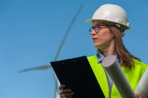 Concept of engineers and windmills Stock Photos