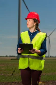 Concept of engineers and windmills Stock Photos