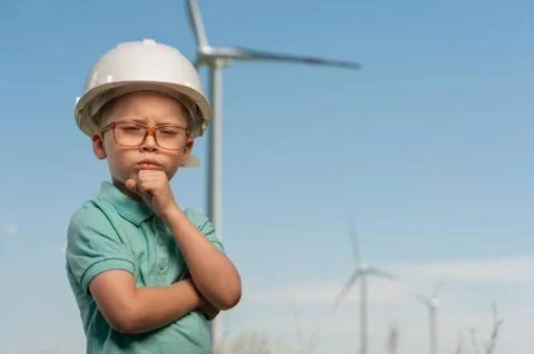 Concept of engineers and windmills Stock Photos