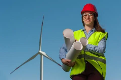 Concept of engineers and windmills Stock Photos