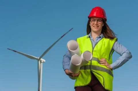 Concept of engineers and windmills Stock Photos