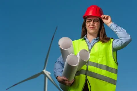 Concept of engineers and windmills Stock Photos