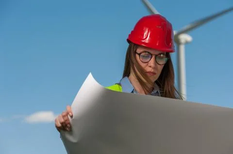 Concept of engineers and windmills Stock Photos