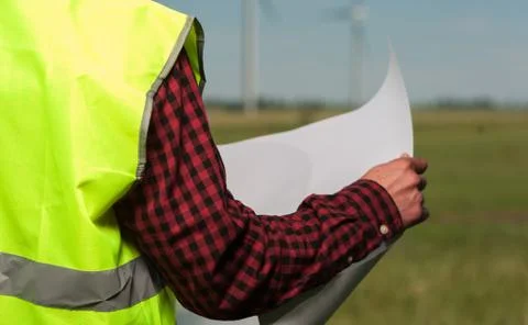 Concept of engineers and windmills Stock Photos