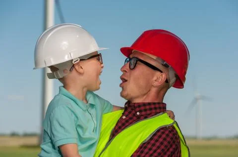 Concept of engineers and windmills Stock Photos