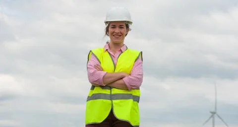 Concept of engineers and windmills Stock Photos