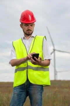 Concept of engineers and windmills Stock Photos