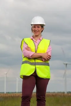 Concept of engineers and windmills Stock Photos