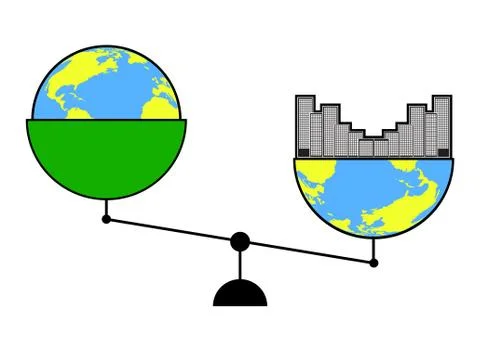 Concept, environmental disaster. Environmental pollution. On the scales Illustrazione stock