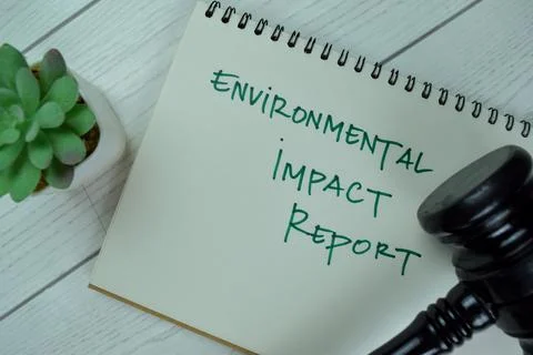 Concept of Environmental Impact Report write on a book with gavel 스톡 사진