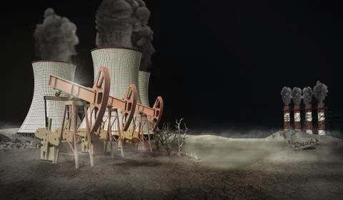 Concept of environmental problems habitat pollution industrial background 3d Stock Illustration