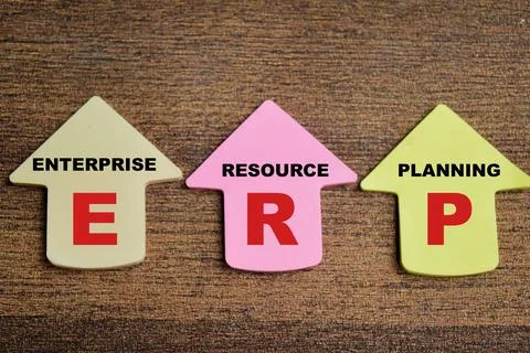 Concept of ERP - Enterprise Resource Planning write on sticky notes Stock Photos