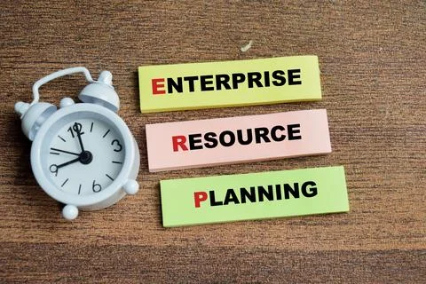 Concept of ERP - Enterprise Resource Planning write on sticky notes Stock Photos