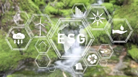 Concept esg icons on blurred nature background Stock Footage 341900795
