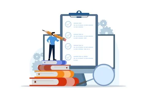 Concept of exam, exam, test, answer, checklist, choose answer. Illustrazione stock