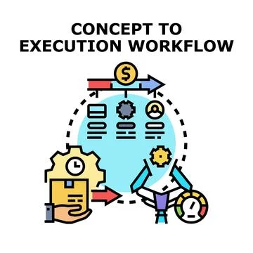 Concept to execution workflow planning and implementation process Stock Illustration