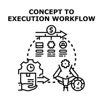 Concept to execution workflow planning and implementation process Stock Illustration