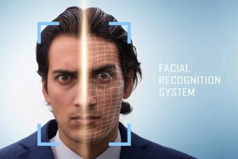 Concept of face recognition software and hardware Stock Photos