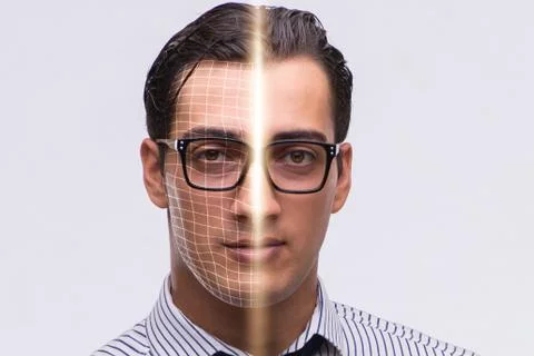 Concept of face recognition software and hardware Stock Photos