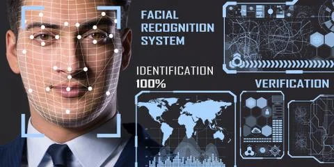 Concept of face recognition software and hardware Stock Photos