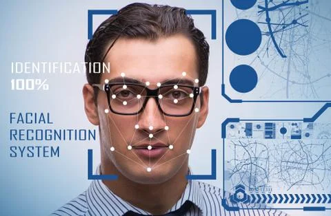 Concept of face recognition software and hardware Stock Photos