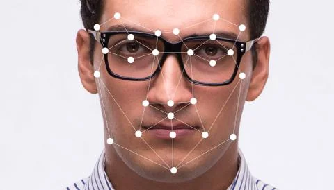 Concept of face recognition software and hardware 스톡 사진