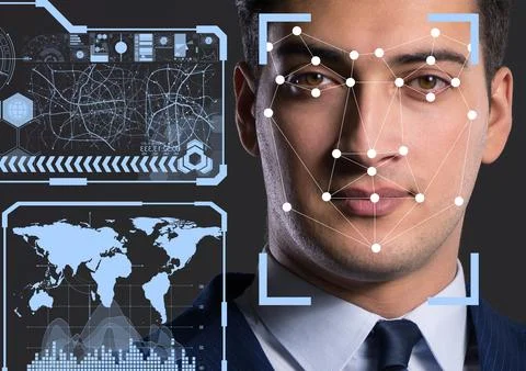 Concept of face recognition software and hardware Stock Photos