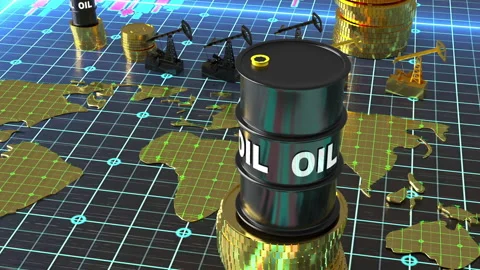 The concept of falling oil prices, falling stock market, falling barrels of oil Stock Footage 225165470