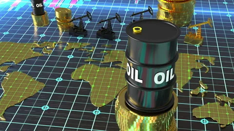 The concept of falling oil prices, falling stock market, falling barrels of oil Stock Footage 226725946