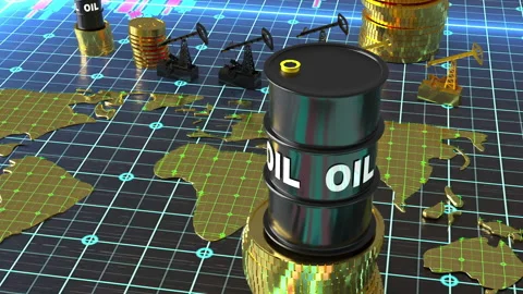 The concept of falling oil prices, falling stock market, falling barrels of oil Stock Footage 227404534