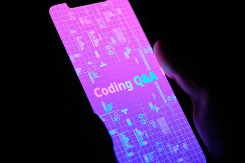 Concept FAQ of programming language questions and answers on smartphone displ Stock Photos