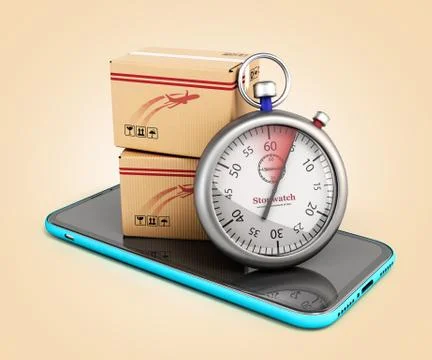 Concept of fast delivery and parcel tracking boxes are on the phone screen ne Stock Illustration