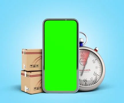 Concept of fast delivery and parcel tracking boxes are at the phone screen ne Illustrazione stock