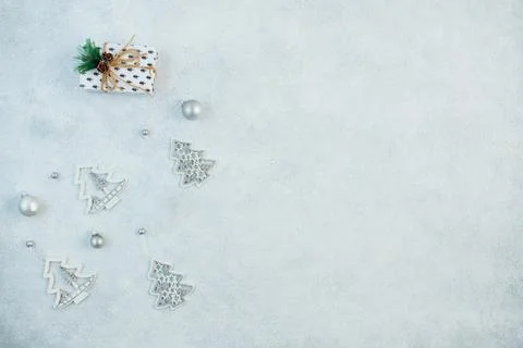 The concept of a festive background in silver tones. Top view of the silver b Stock Photos