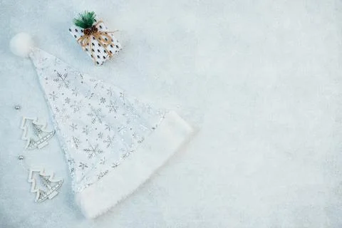 The concept of a festive background in silver tones. Top view of the silver b Stock Photos