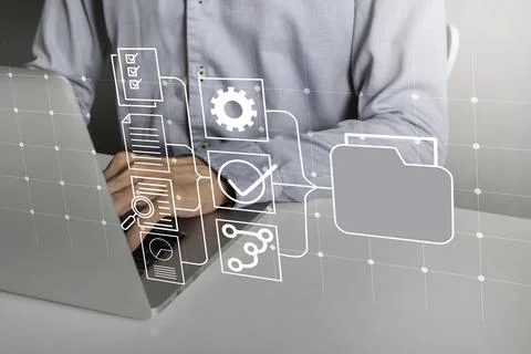 The concept of file access and auditing, searching and editing of data mana.. Foto stock