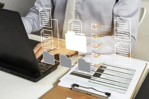 The concept of file access and auditing, searching and editing of data mana.. Stock Photos