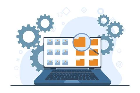 Concept of File manager and data storage. file management administration. Illustrazione stock