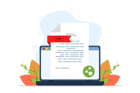 Concept of file sharing, file transfer, documentation transfer, cloud services. Stock Illustration