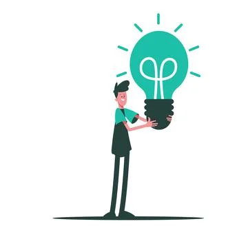 Concept of finding brilliant ideas. Man with light bulbs. Business man with l Illustrazione stock