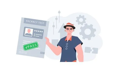 The concept of finding employees. The guy holds in his hands the passed test  Stock Illustration