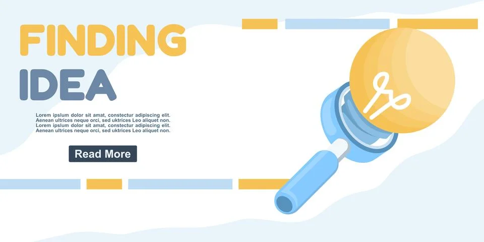 The concept of finding an idea or solution. A magnifying glass and a light bulb. Illustrazione stock